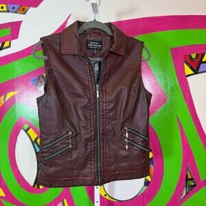 Montana Co, Deep Red Faux Leather Moto Vest. Size Medium. Excellent condition!